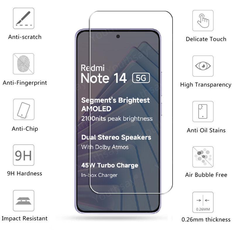 Vollständiges Gule Glas für Xiaomi Redmi Note 14 5G Gehärtetes Glas Redmi Note 14 Displayschutzfolie Kameraobjektivfolie Redmi Note 14