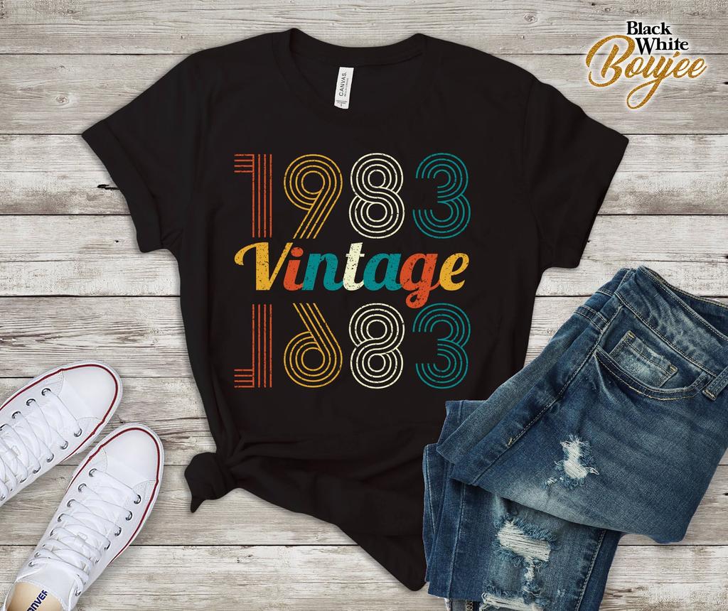 Geboren 1983 T-Shirt, Vintage 1983 Geburtstagsshirt, Retro-Stil, 36. Geburtstagsgeschenk, Tolles Geschenk für Frauen, Geschenk für Geburtstagskind Frau, Süßes Vintage-T-Shirt