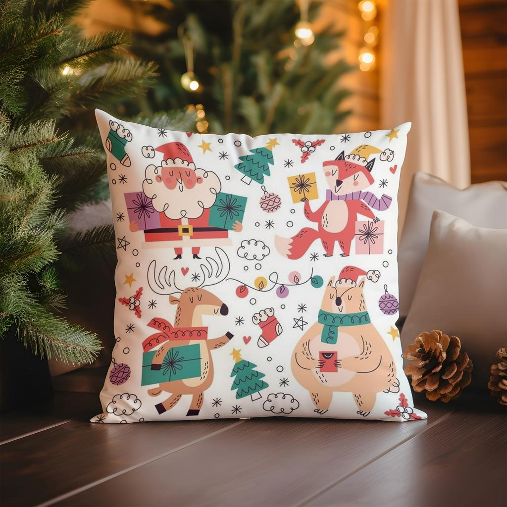 Home Decor Charming Snowman Winter Holiday Pillow Cover Pattern Cushion Cover Suitable For Sofa Bedroom Car Pillow Cover