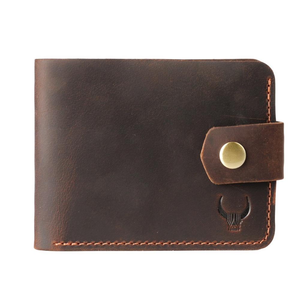 Handmade Crazy Horse Genuine Leather Men Wallet Hasp Snap Closure Minimalist Vintage Bifold Purse Short Cowhide Card Holder