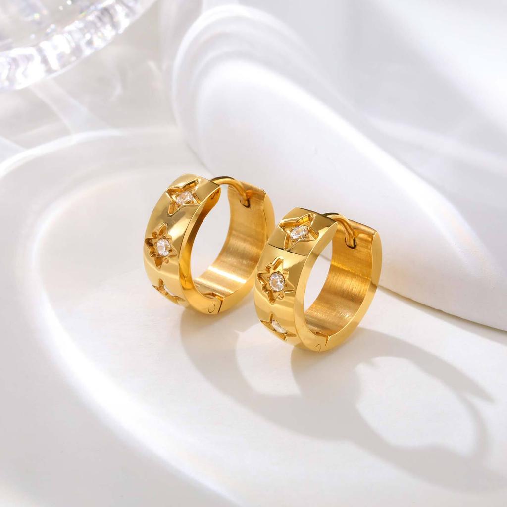 Zirconia Heart Star Huggies Earrings, Stainless Steel Hoop Earrings For Women, Hypoallergenic Trendy Daily Jewelry