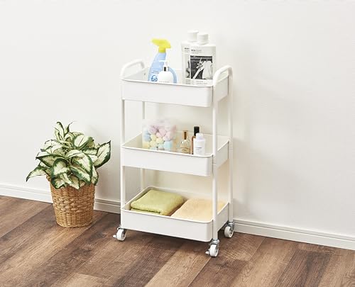 Pearl Metal Storage Rack Rolling Cart/Wagon, 3-Tier, with Casters, Steel, 30kg Weight Capacity, White, N-8000