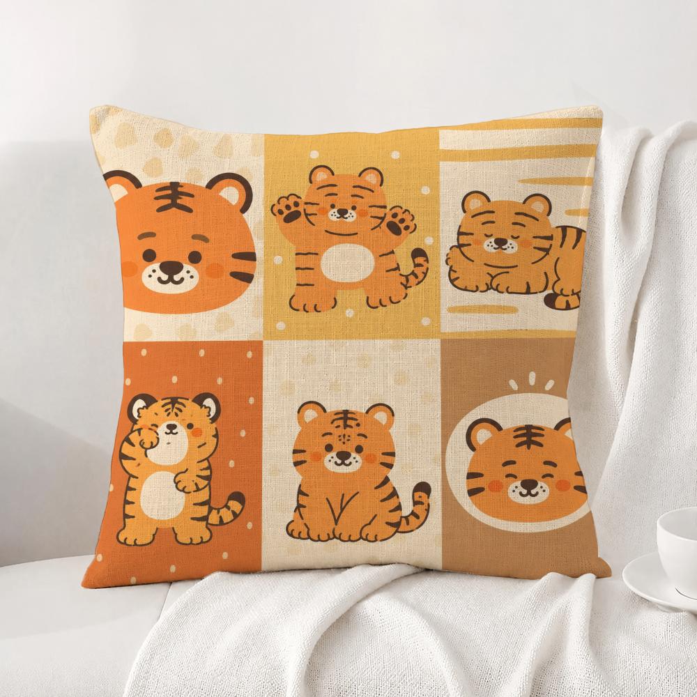 Pattern Cute Nordic Tiger Cushion Cover Natural Linen Pillowcase Set AllinOne Decor Cushion Cover for Sofa Bedroom Chair