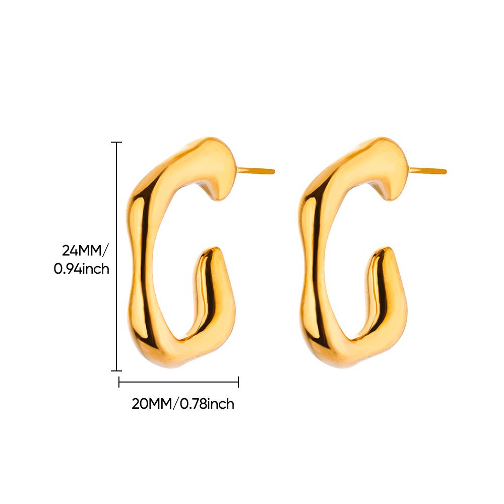 Irregular C Shaped Cute Stainless Steel Stud Earrings For Women Gold Color Wedding Aesthetic Irregular Texture Earring Jewelry