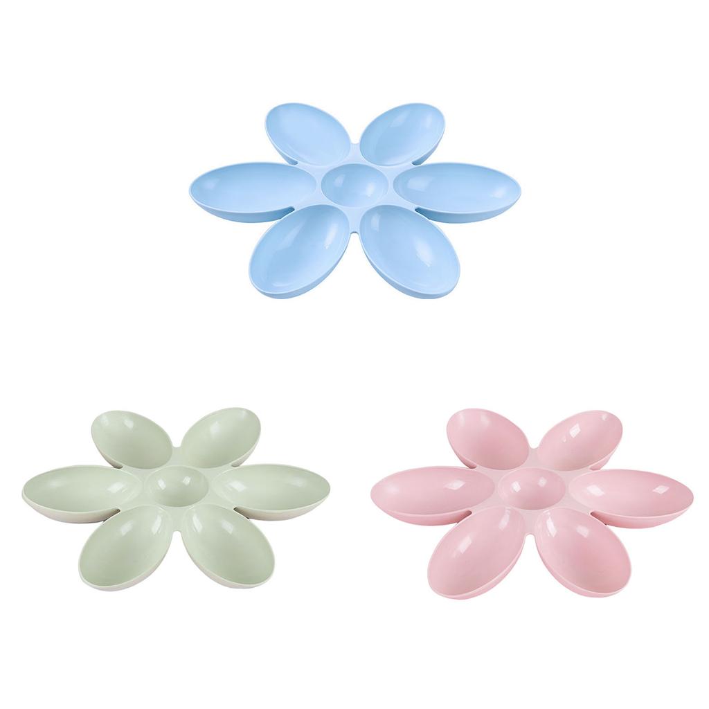 6 Grids Plastic Cat Food Bowl Flower Petal Shaped Multi Pet Food Bowls Non-Slip Reusable Cat Dishes for Indoor Kitten Puppy