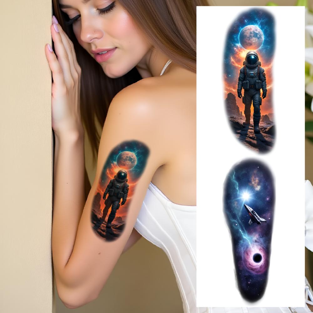12pcs Temporary Tattoo Colorful Realism Space Mission Space Travel Alien Planet For Shoulders Men Adults