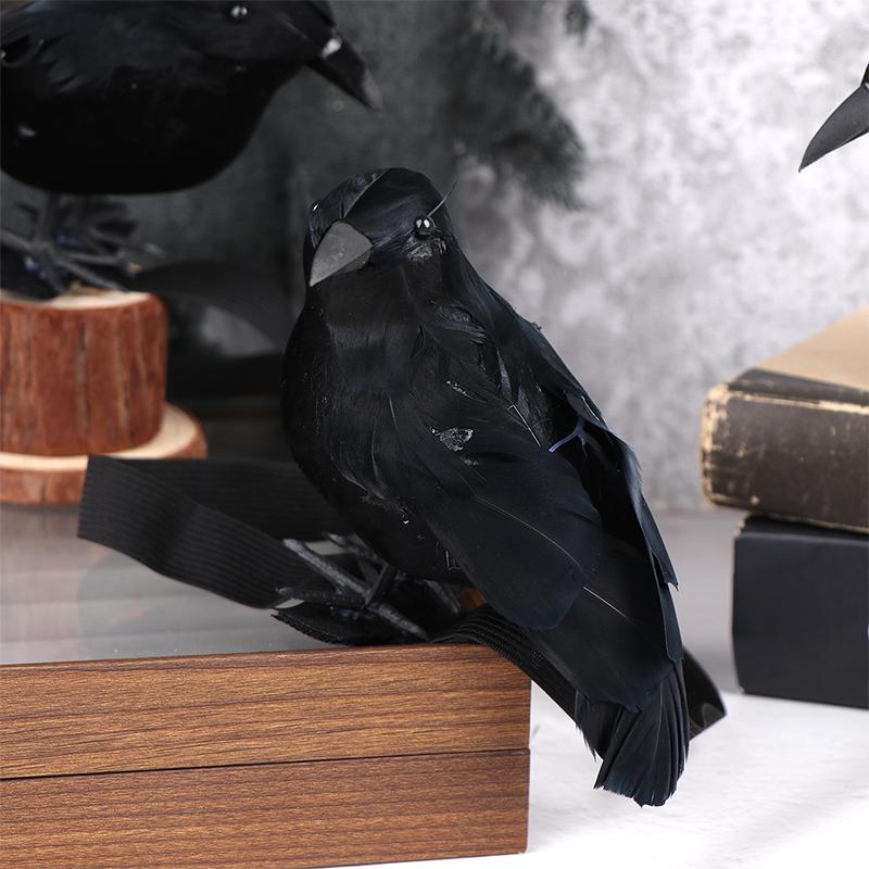 Halloween Simulation Black Crow With Shoulder Elastic Band Crow Ornaments Cosplay Costume Props Holiday Party Decoration