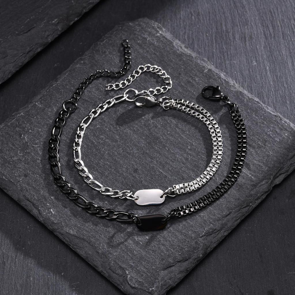 Initials Bracelets for Men Women Couple,Alphabet A-Z 26 Letter Stainless Steel Chain Link Wristband,Valentine's Day Gift for BBF