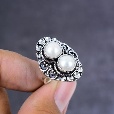 Perlmutt Edelstein Handgefertigt 925 Sterlingsilber Schmuck Ring Größe 7 q5z59