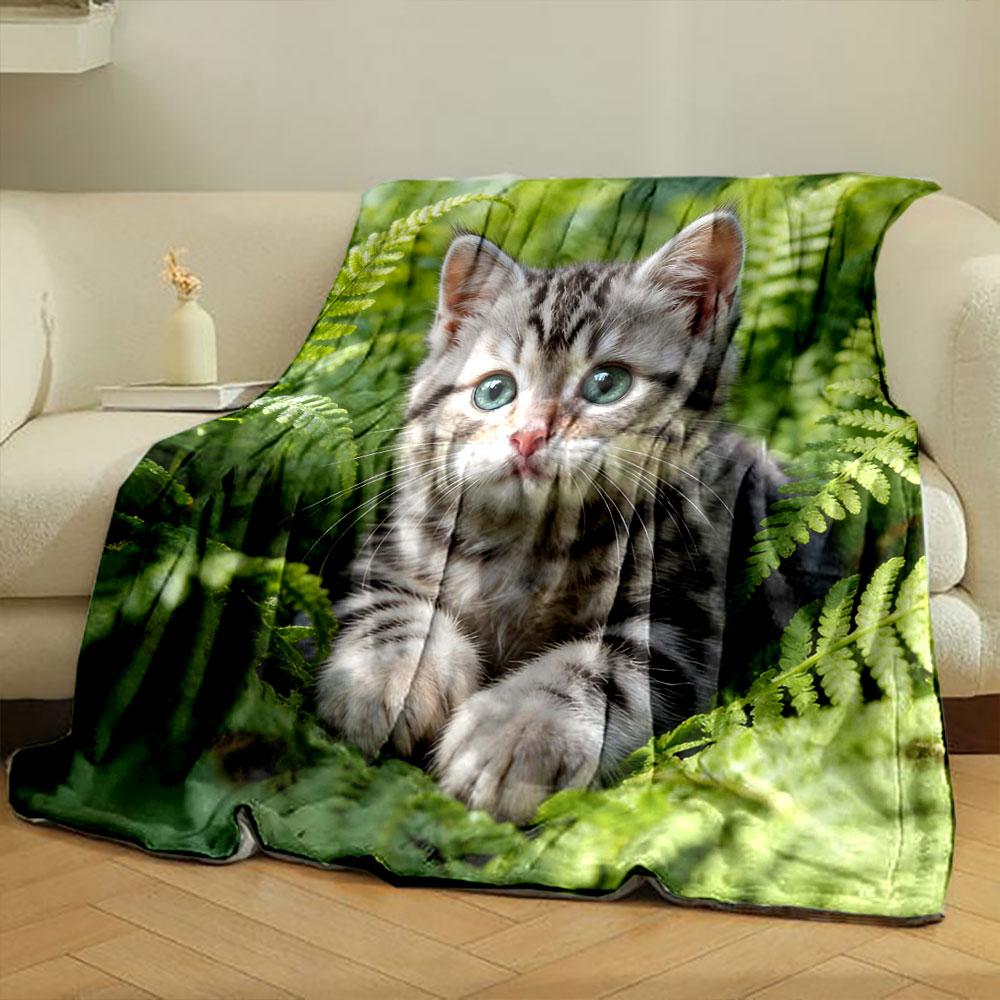 1 Stück Katzen von Blumen umgeben Aufdruck Decke Weich und Bequem Haus Reise Decke Erwachsene und Kind Warme Decke Sofa