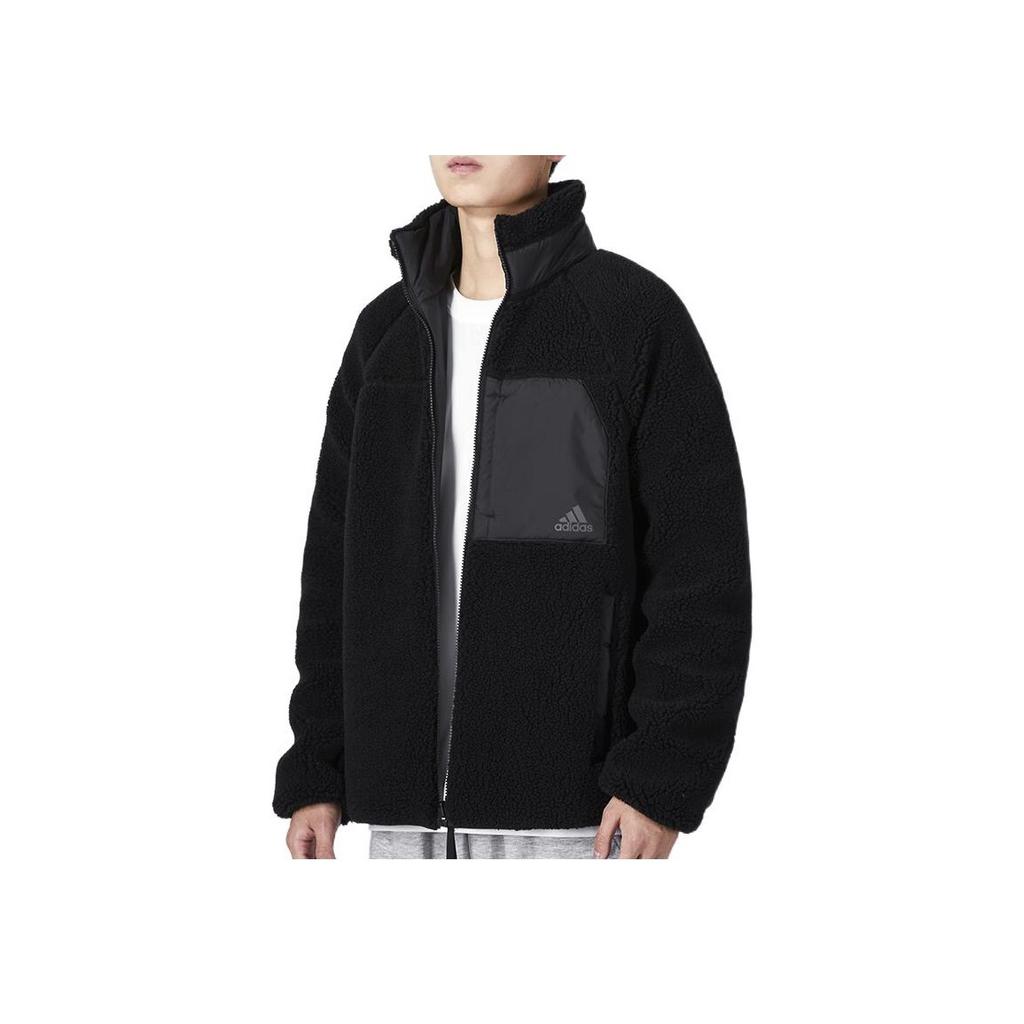 Adidas Reversible Sherpa Fleece Warm Stand Collar Long Sleeve Cotton Jacket Men Jackets Black HN2077