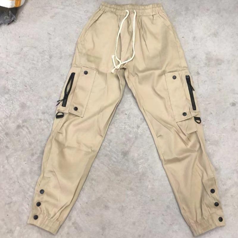 Men multi flap pocket cargo jogger pants drawstring ankle solid army green outdoor street casual trousers