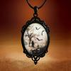 Vintage Bat Cemetery Glass Pendant Necklace Clavicle Chain Halloween Jewelry