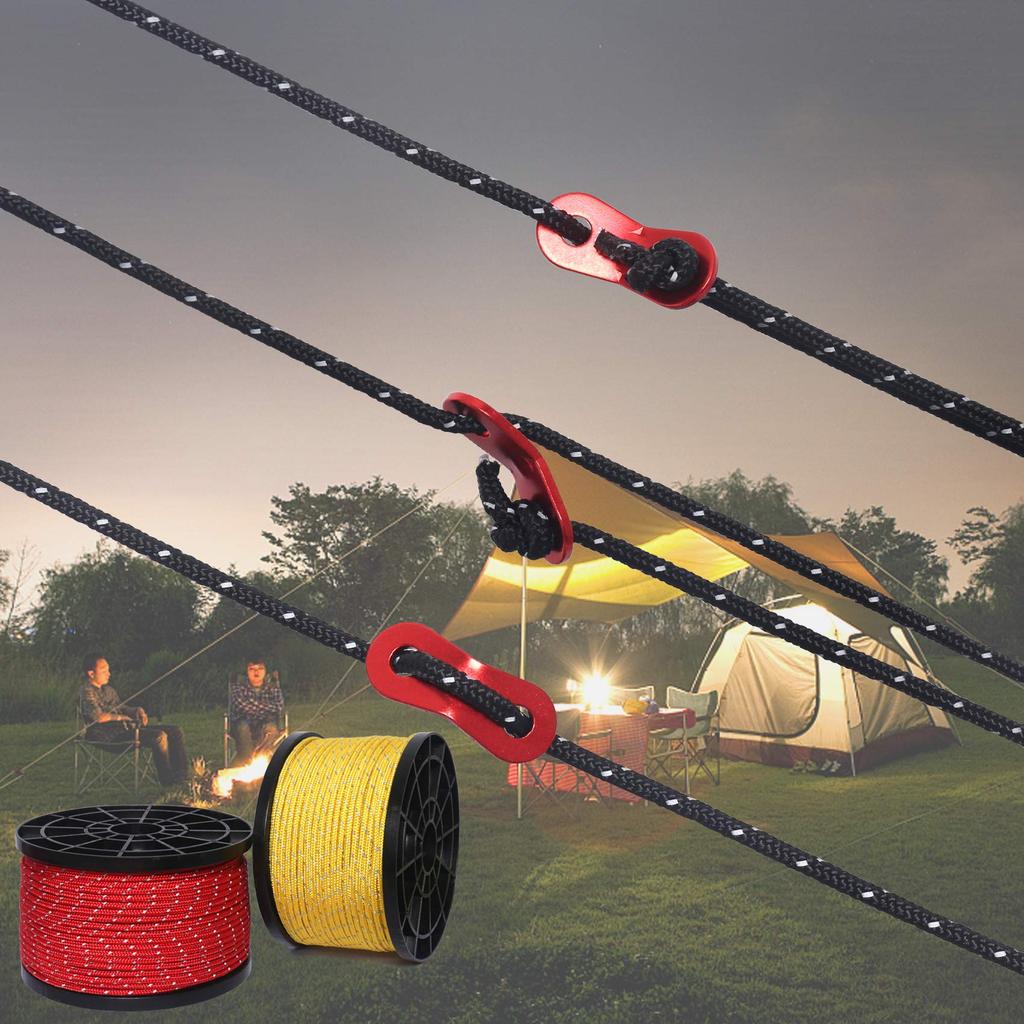 Exclusive Tent Rope Guy Rope 4mm Reflective Paracord Tarp Rope Guy Line with Adjuster Aluminum Adjuster Bobbin Wound Seamless Uncut Camping Rope 3mm