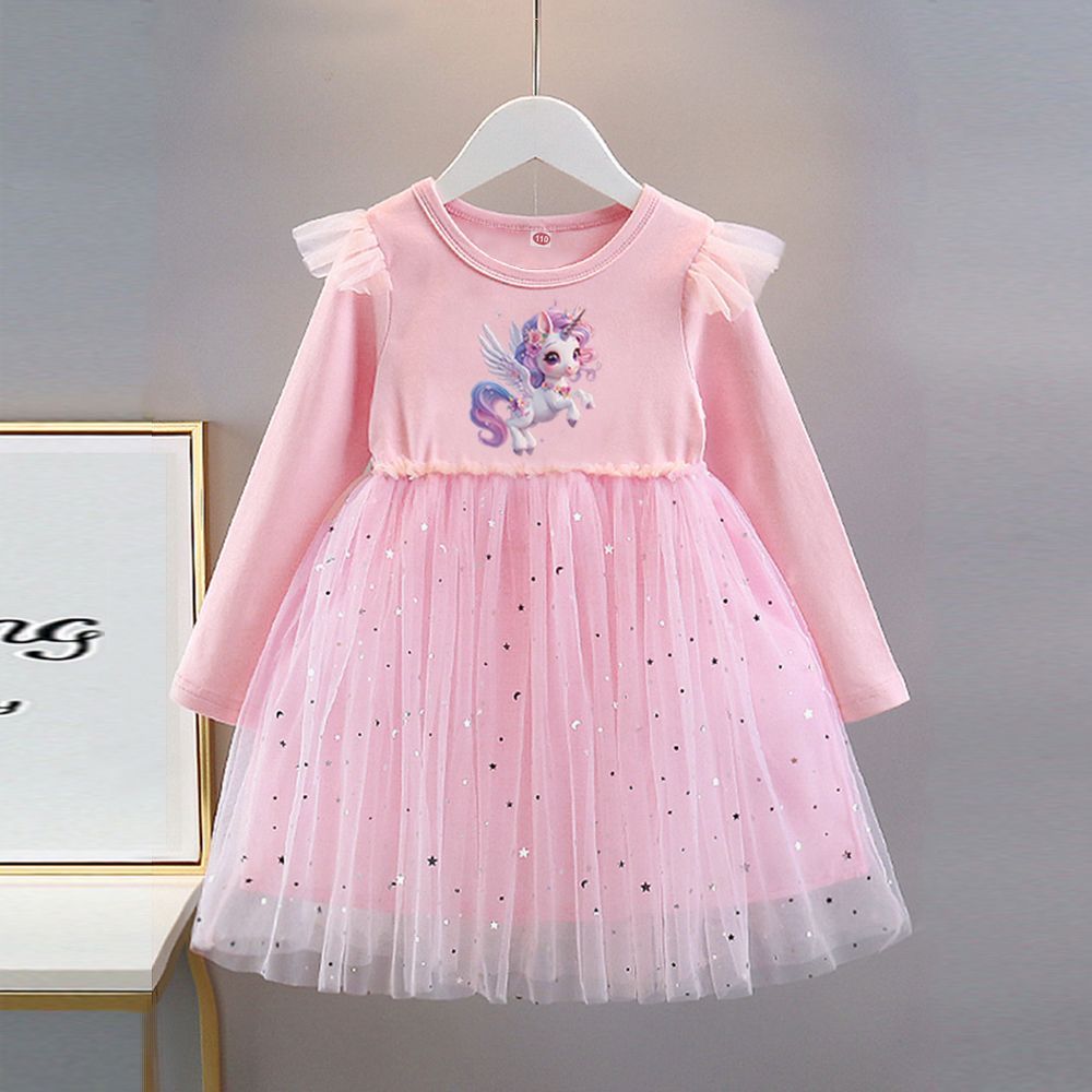 

Girls Fashion Princess Dress: Children s Long-Sleeve Unicorn Tulle Ball Gown 90