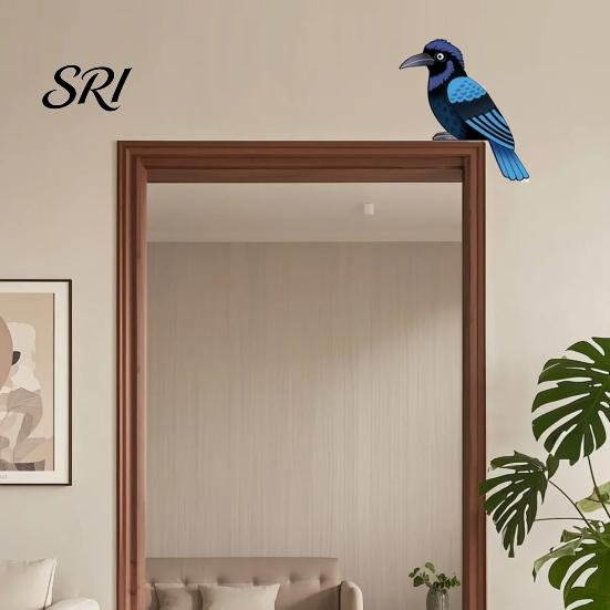 3D Bird Wall Sculpture 2Pcs Blue Wooden Art Rustic Nature-Themed Ornament Irregular Nature-inspired Shape Hanging Decor for Living Room Bedroom Office