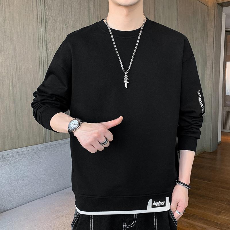 Spring Autumn Round Neck Fake Two Pieces Casual Fashion Sweatshirt Male Patchwork All-match Pullover Top
