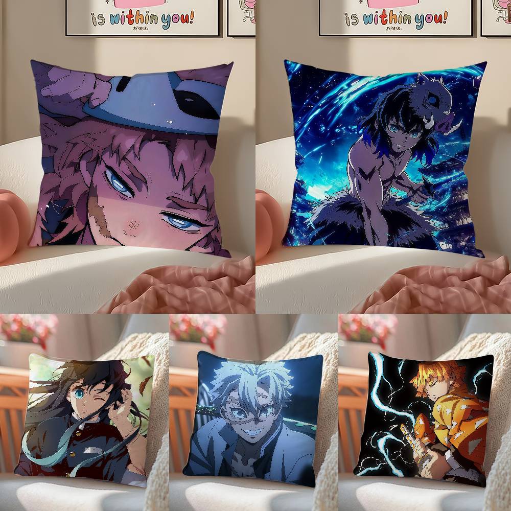 Demon Slayer Kanroji Mitsuri Anime Plush Pillow Cover Soft Short Plush Cushion Cover For Sofa Bedroom Home Decor Gift Decoration