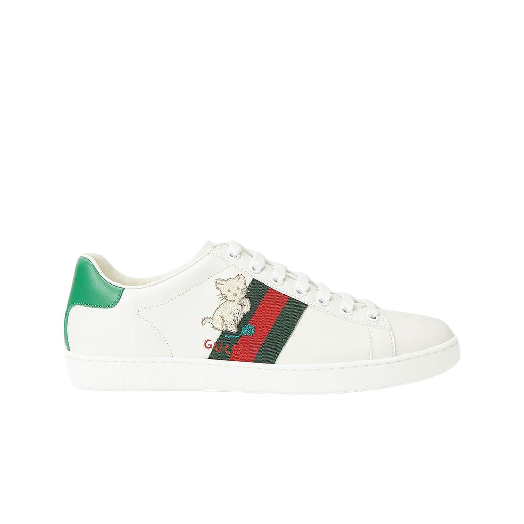 (w) Gucci Ace Kitten Embroidered Sneakers White Green