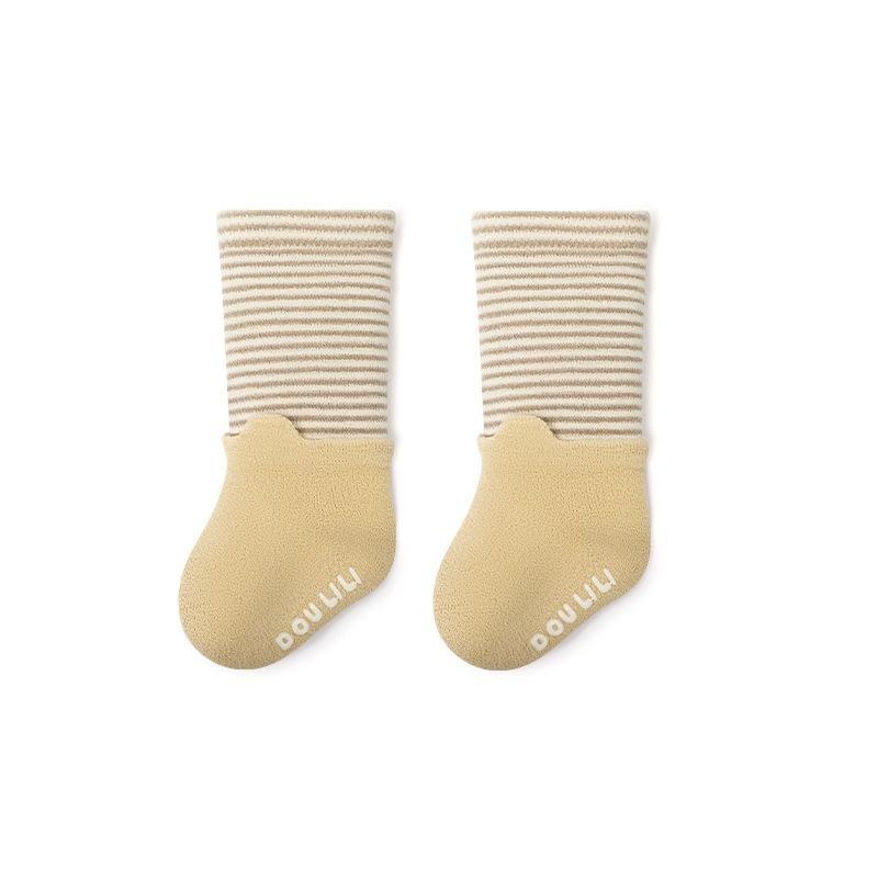 Baby Socks Pure Cotton Warm Stripe Non-Slip Middle Tube Contrast Color Newborn Boys Girls Baby Autumn Winter Floor Socks