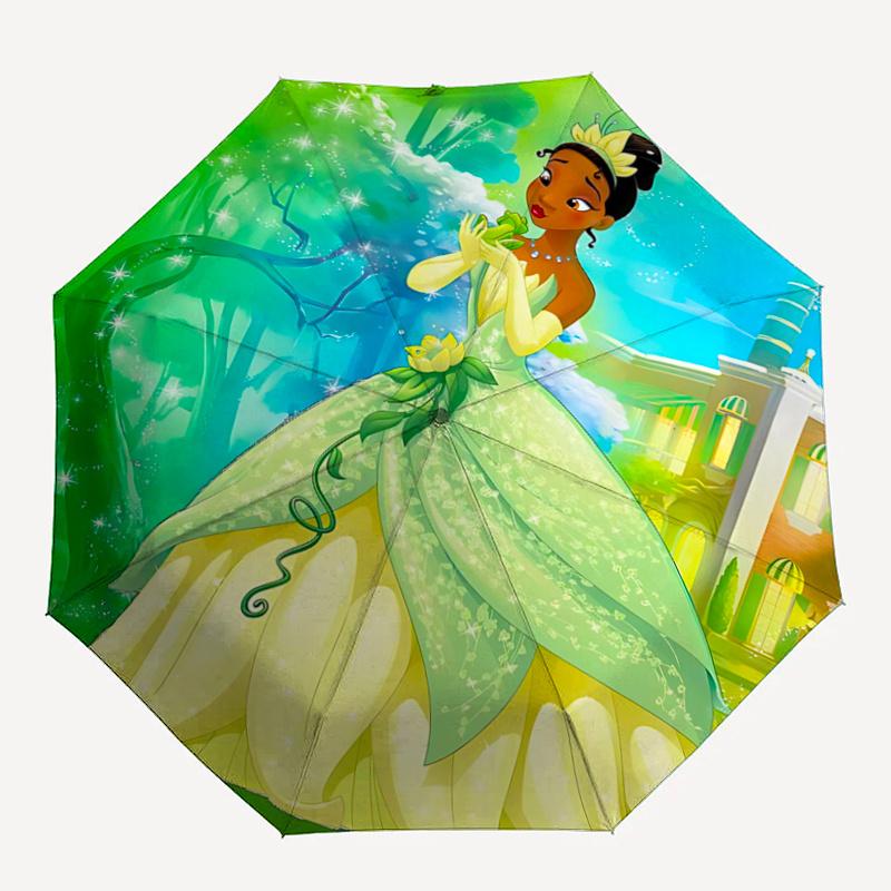 1pc Princess Tiana and the Frog Automatic 3-Fold Umbrella Design, Cute Cartoon Pattern, Portable Outdoor Umbrella, Perfect, Holiday Gift for