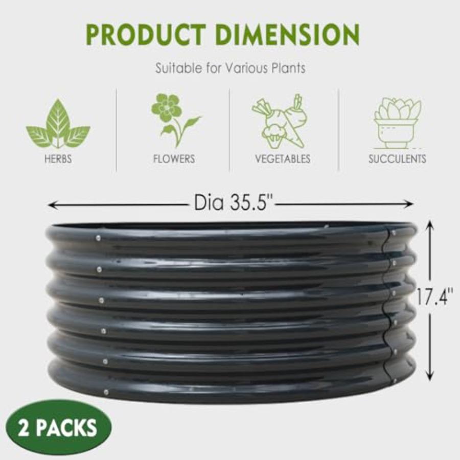 High Round Galvanized Raised Garden Bed Kit Box Dia 3 X H 1.5Ft 2 Pack Metal Outdoor Flower Bed Steel Patio Ground Planter for