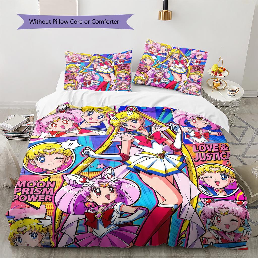 Set Copripiumino Trapuntato con Fantasia Sailor Moon Decorazione per la Casa Regalo (1 * copripiumino + 2 * federe senza imbottitura)