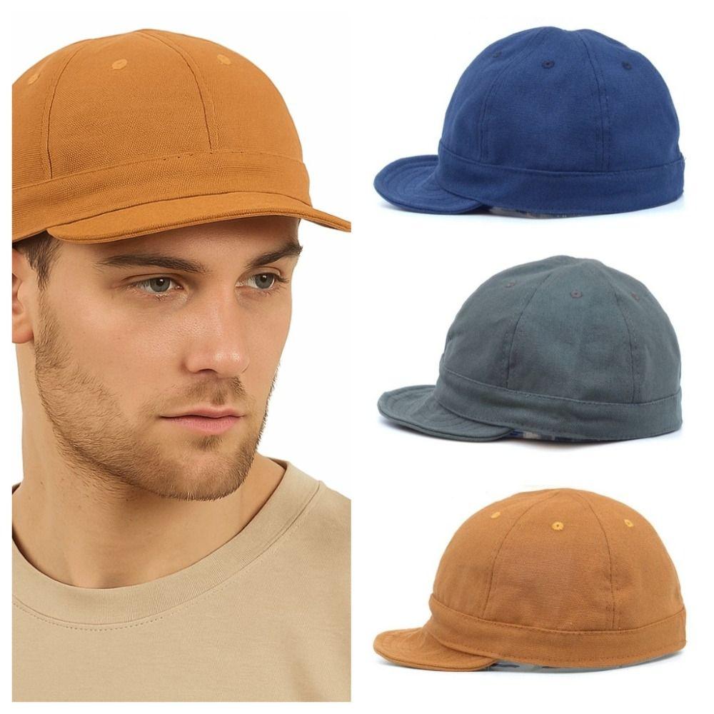 Casual Solid Color Short Brim Baseball Cap Canvas Japanese Style Sun Hat Flat Brim Cotton Peaked Cap Sports