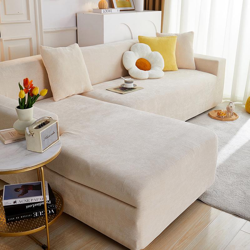 Fluwelen Bankhoezen Elastische Bankhoes Verdikken Stretch Slipcover voor Woonkamer 2/3 Zits Fauteuil L-vormige Bankhoes