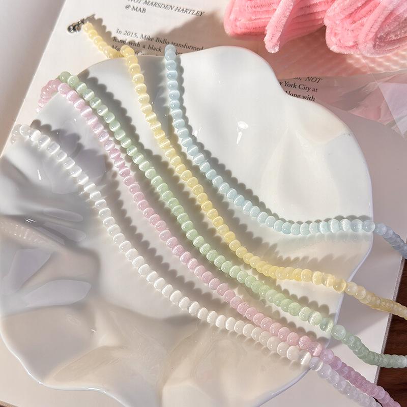 Korean Style Simple Versatile Women'S Colored Glass Bead Necklace Aesthetic Trendy Clavicle Chain Jewelry Accessory