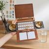 24-Fächer Aquarellpalette Box, Reise-Farbpalette mit Pinselhaltern, Zwei Mischflächen, Tragbare Holz-Farbkasten für Malen im Freien, Studio