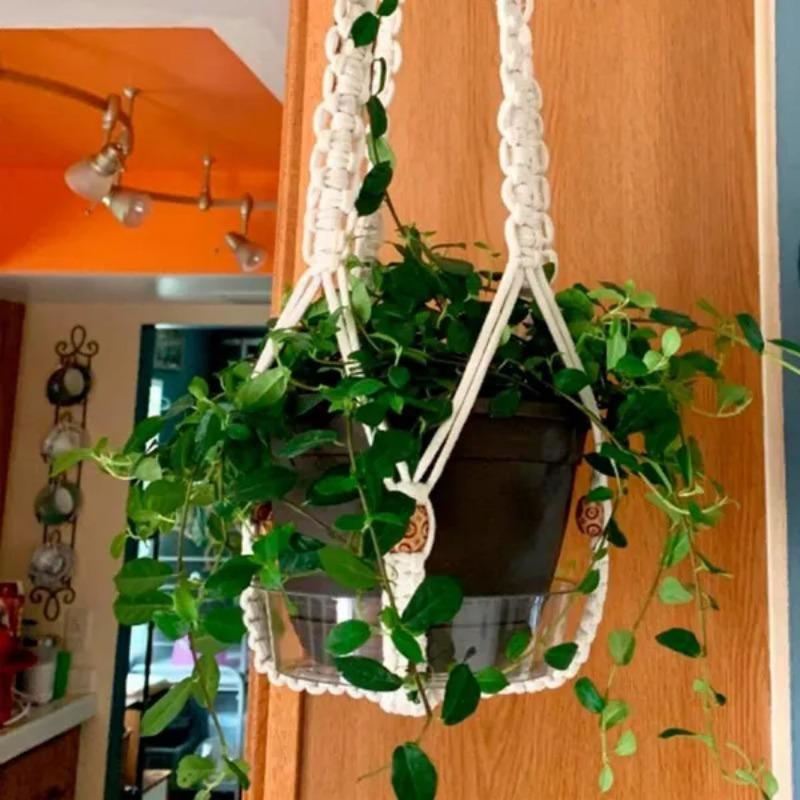 Flowerpot Plant Holder Hand-knitted Cotton Rope Wall Hanging Flowerpot Holder Basket