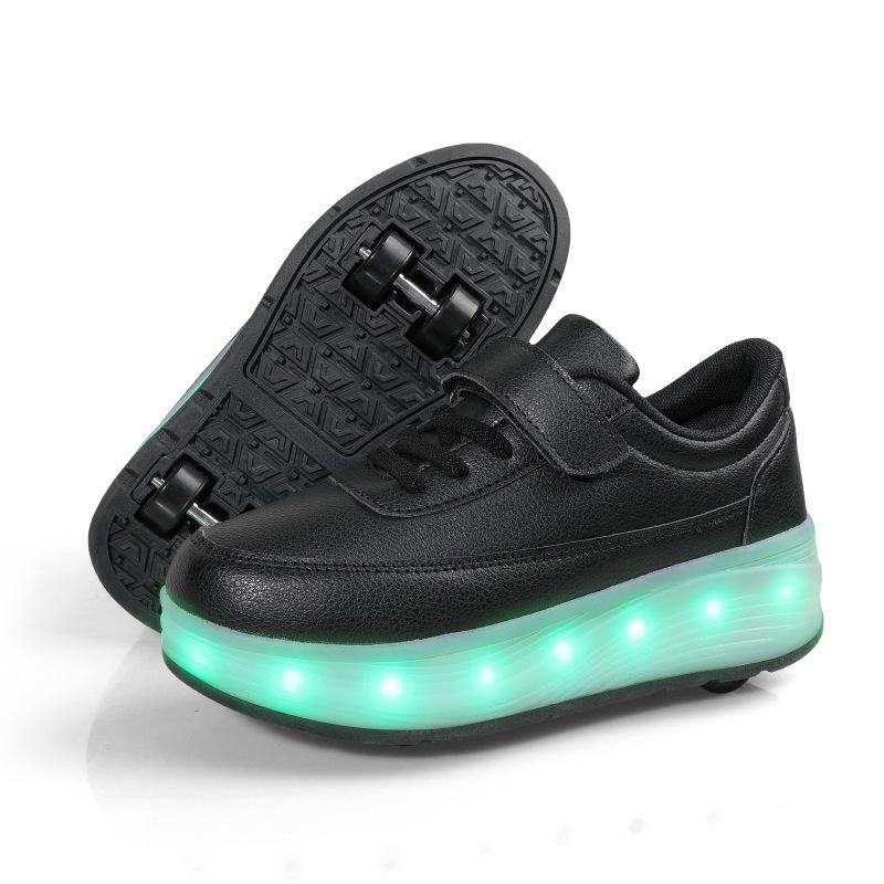 Four-wheeled new runaway shoes, beginner roller skates, children's and adolescents' wheel shoes, LED charging, luminous shoes