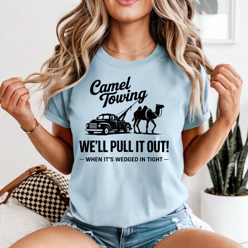 Funny Unisex T Shirt Camel Towing Wedged In Tight Joke Novelty Tee