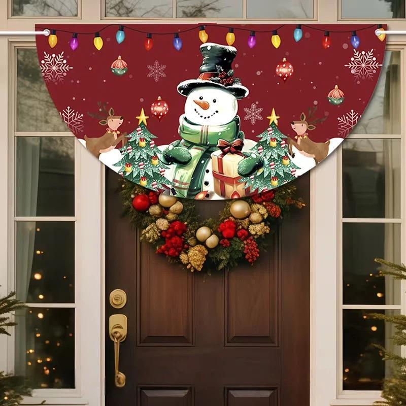 Christmas Outdoor Fan-Shaped Flag Banner Christmas Decor For Home 2026 Cristmas Drop Ornament Xmas Navidad Gift New Year 2027