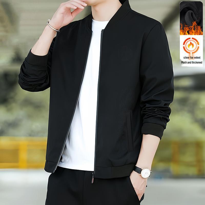 

Men s Black Cardigan Hoodie Jacket - Autumn 2025 Loose Casual Stand Collar for Middle-Aged XL (Recommended 115-130 jin)