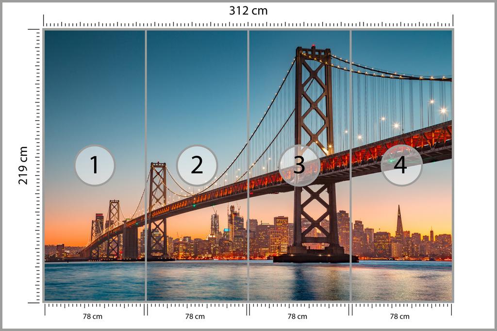 Photomural San Francisco Skyline With Oakland Bay Bridge At Sunset, California, Usa Smooth Vinyl 312x219