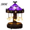 Vintage Bronze Style Lamp Halloween Ghost Carousel Lights, Gothic Stained Glass Night Light with Retro Copper Study Room Base, USB Rechargeable