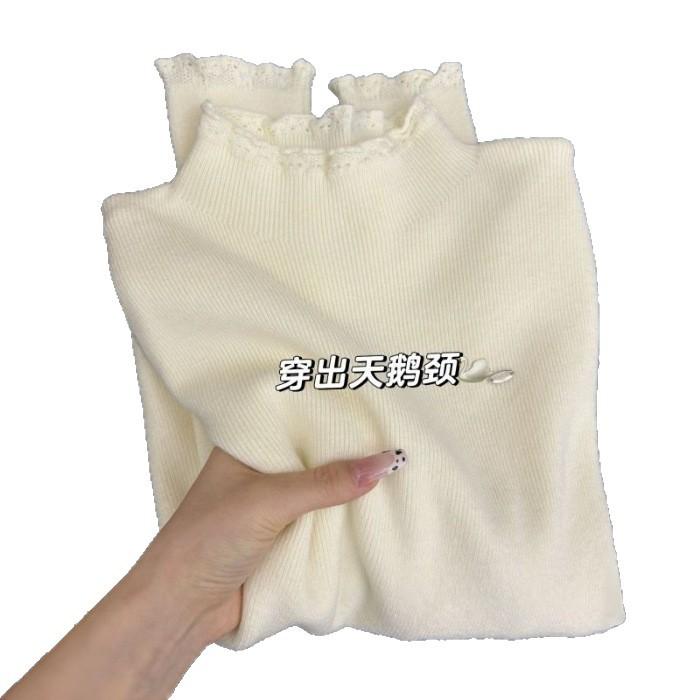 [Sheep wool] French primer sweater women's autumn and winter semi-turtleneck solid color knitted sweater slim and versatile