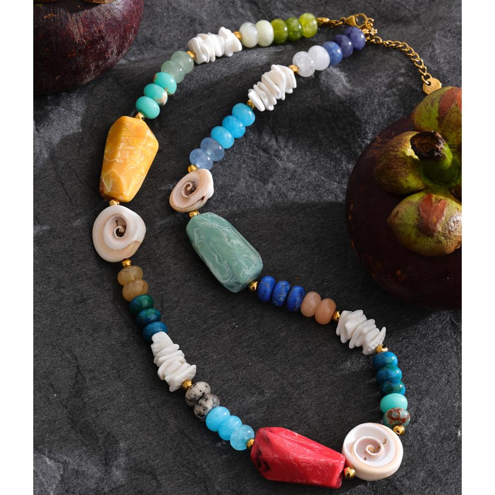 Eetit Ocean Series Handmade Jewelry 2026 New Arrivals Multi-Color Natural Stone Resin Conch Shell Beads Chain Fashion Necklace