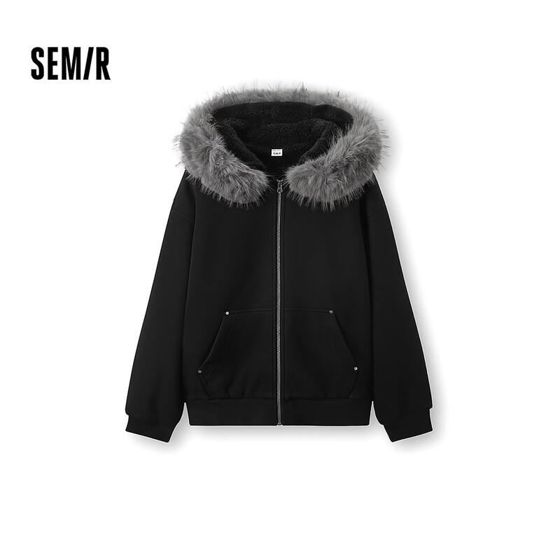 Semir Unisex Winter Hooded Knit Jacket with Faux Fur Trim