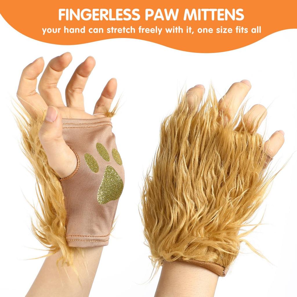 Generic Lion Design Cosplay Set for Hair Lion for Costume and Birthdays Kids, Hoop, Gloves, Tail, Brown, Parties, Halloween,