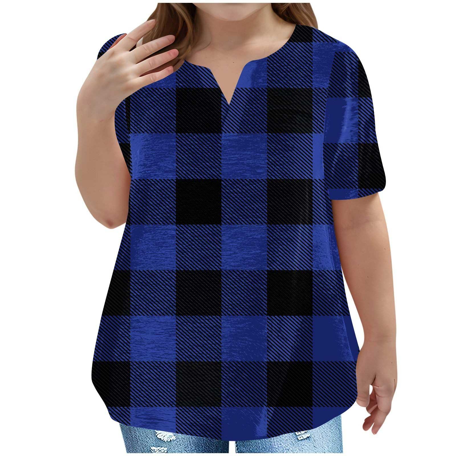 

Детская футболка больших размеров, повседневная, модная, клетчатая, с V-образным вырезом, короткими рукавами и карманом 100 темно-синий