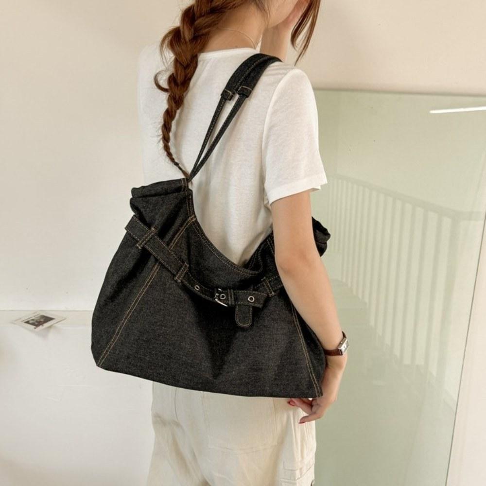 Women Vintage Pleated DenimTote Bag for Daily Commute