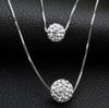 Korean 925 White Gold Clavicle Necklace with Diamond Ball Pendant