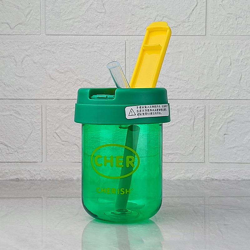 

Милый мини многоразовый пластиковый стаканчик 300 мл с трубочкой студенческий портативный стаканчик для воды с трубочкой 380ml зелёный