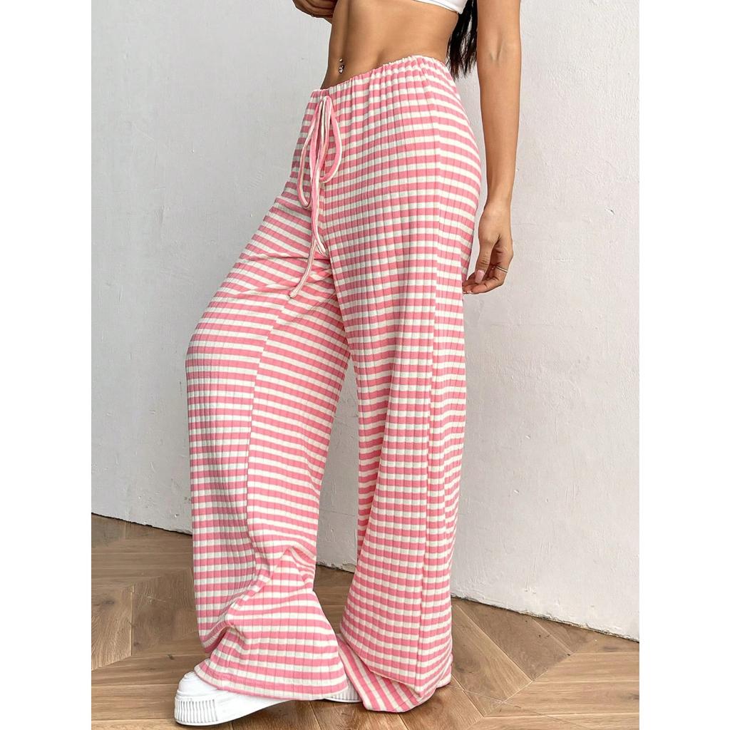 Women's Clothing, New Styles, Casual Pants, Striped, Solid Color, Elastic, Drawstring, Cotton, Straight Leg Pants