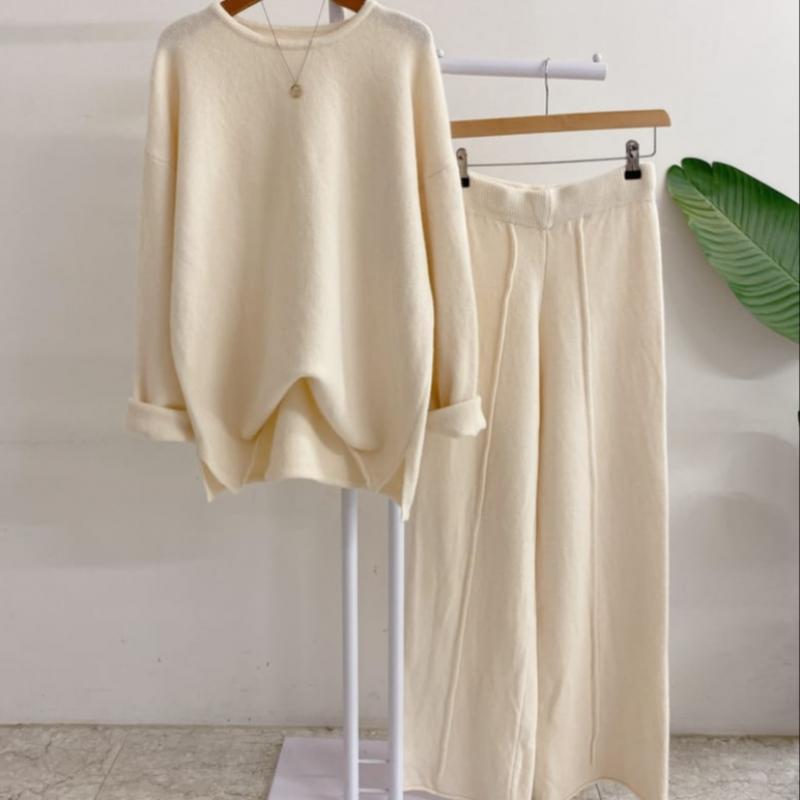 Honey J Knit Straight Pin Tuck Banding Pants 4color