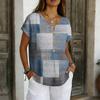 Top Casual de Manga Corta de Algodón y Lino para Mujer, Holgado y Elegante