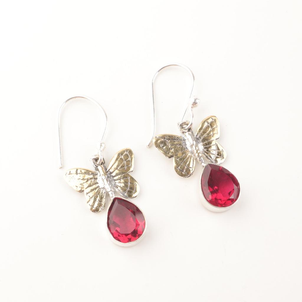 Natural Pink Rubellite Gemstone 925 Sterling Silver Handmade Hook Earrings 1.3" EE-155-4